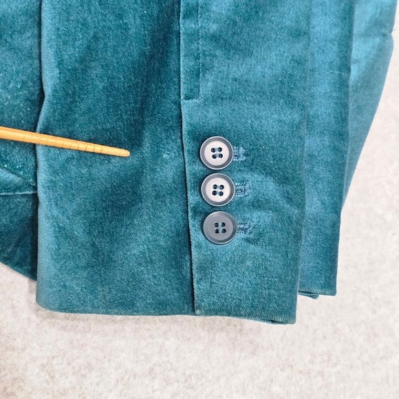 Vtg Y2K New York & Company Blazer Jacket XL Teal Velvet Career Office Fairy Read - Picture 5 of 13